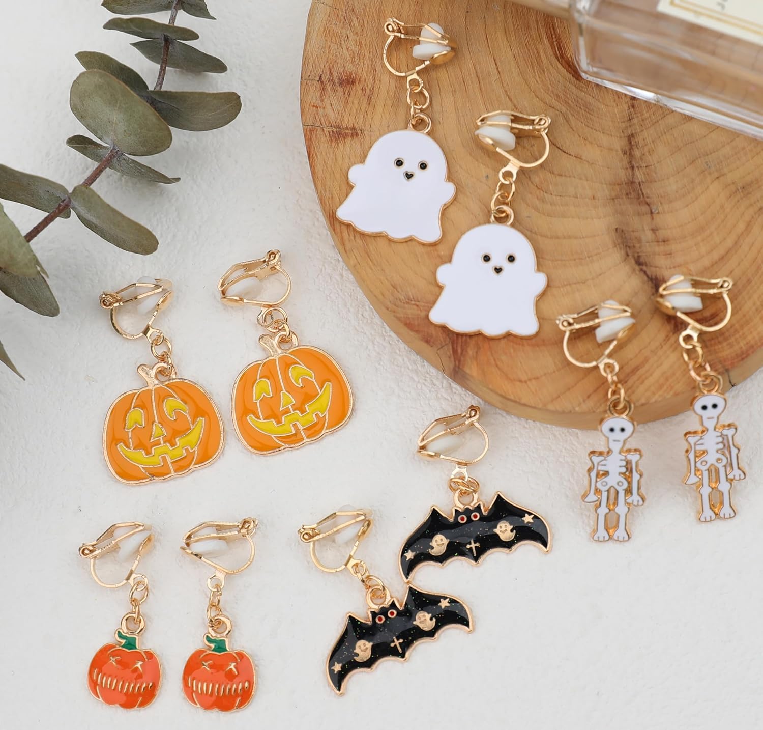 9 Pairs Halloween Clip on Earrings Women Set Fake Pumpkin Skeleton Bat Ghost Earrings Hypoallergenic Halloween Clip Stud Earrings Halloween Jewelry Halloween Clip Earrings Bulk - Image 3