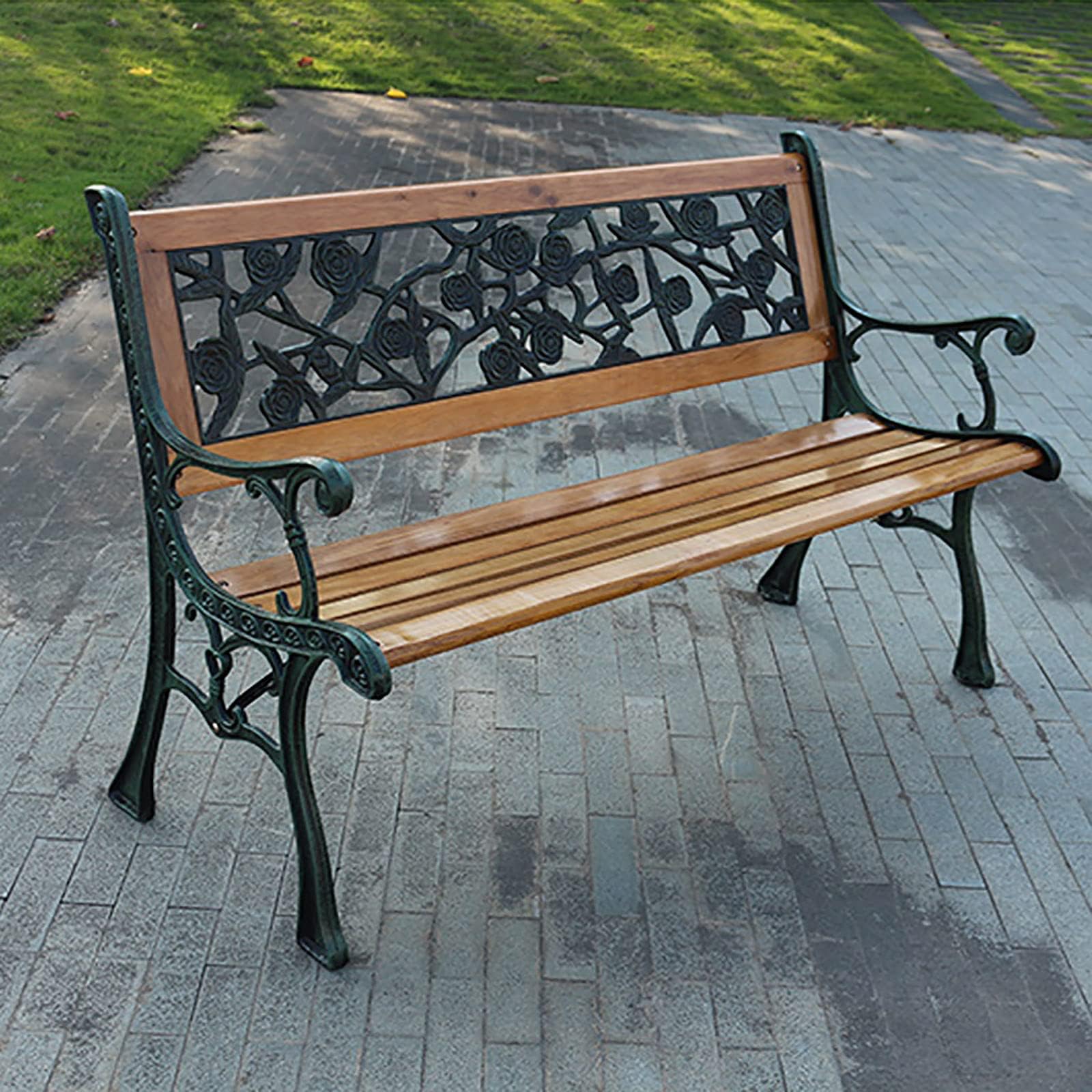 Panchina Giardino Juskys Venezia - 2 Posti Legno E Ghisa 122cm Verde Antico