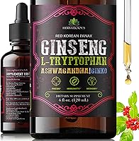 Vista 1 de Red Korean Panax Ginseng - Gotas líquidas con L-triptófano, Ashwagandha y ginkgo - Mezcla de adaptógenos herbales para el bienestar diario