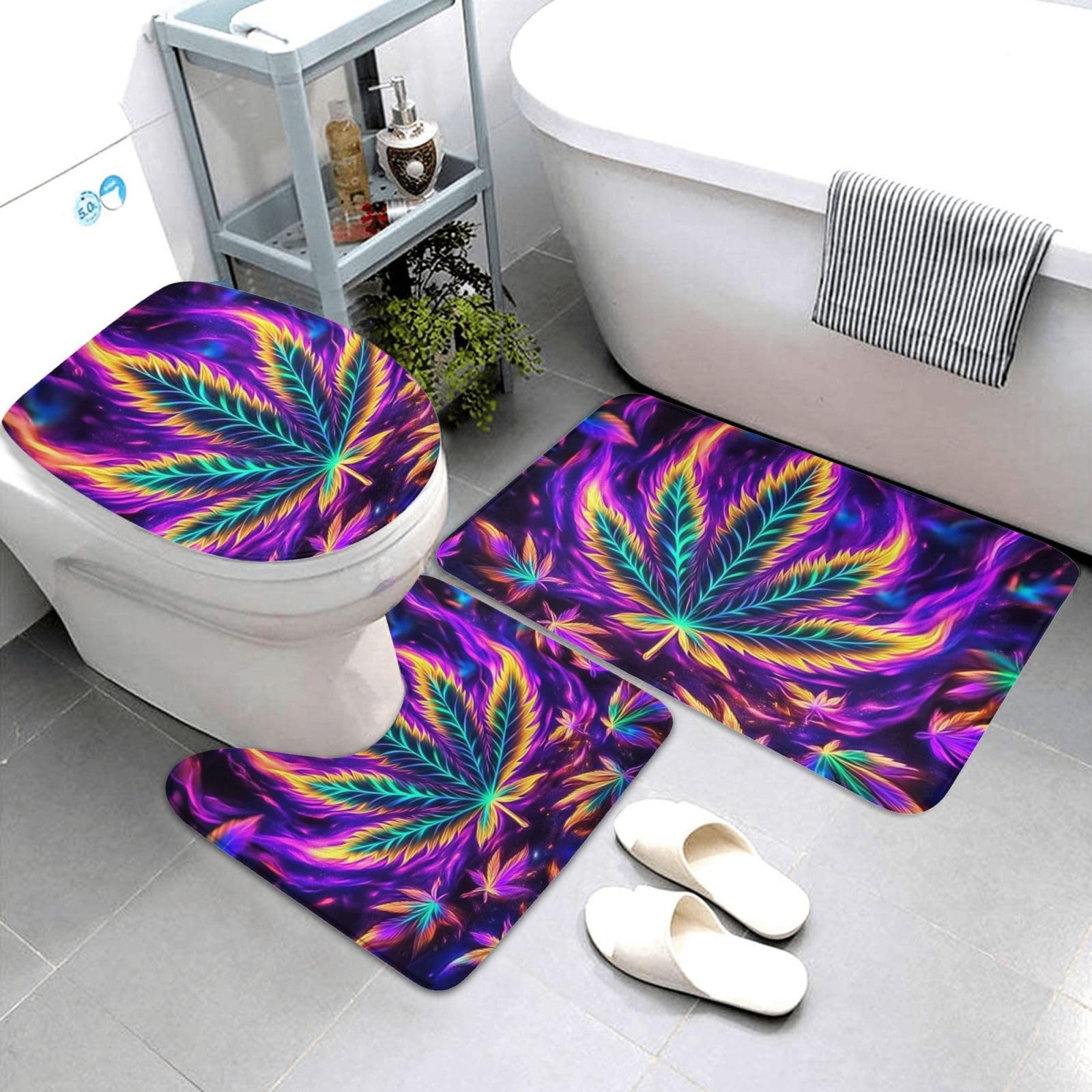 Set di 3 tappeti da bagno a forma di foglia d'acero, morbidi e assorbenti, in memory foam e a forma di U, decorazione per la casa, ad asciugatura rapida
