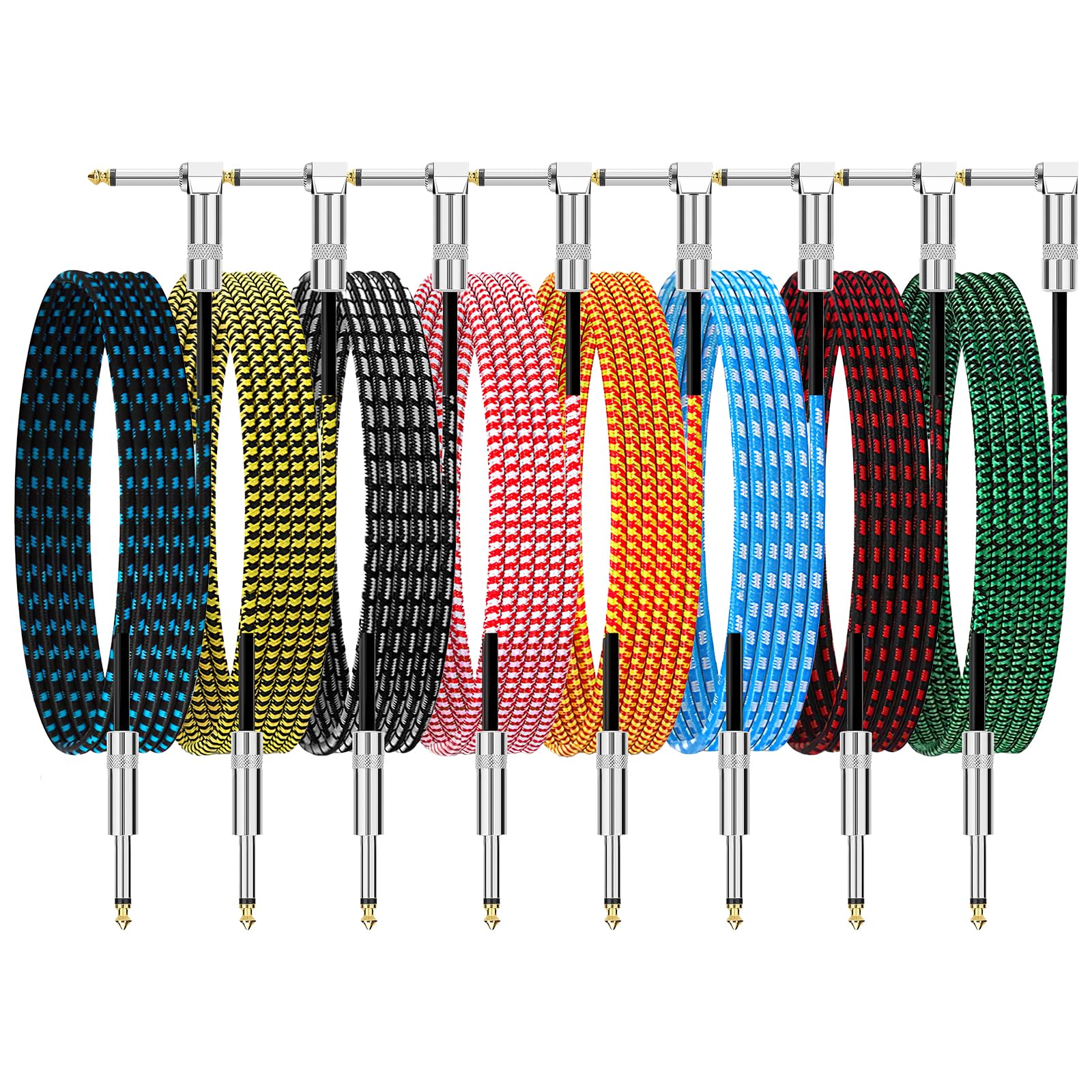 LYCN 8 Pack 3.0 m Instrumentenkabel, E-Gitarre Instrumentenkabel Farbe Cord Bass Zubehör Kabel Tweed Tuch Kabel für E-Gitarre, Bass, Keyboard, Mixer, Verstärker, Lautsprecher