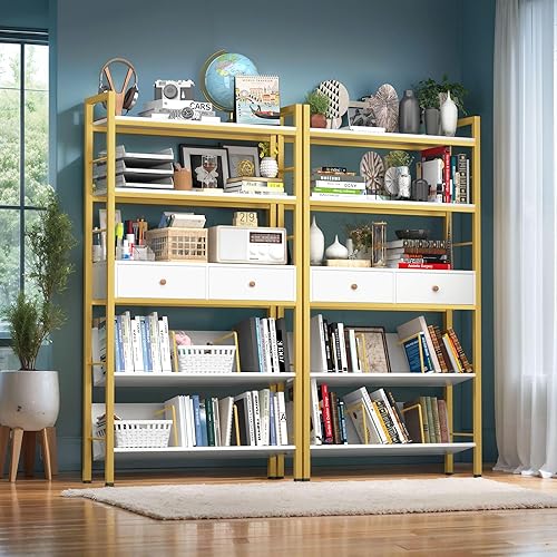 Miniatura 7 de Estantería con cajones, estante industrial ancho con sujetalibros, estantes de almacenamiento de 5 niveles de alto, estante de exhibición de marco