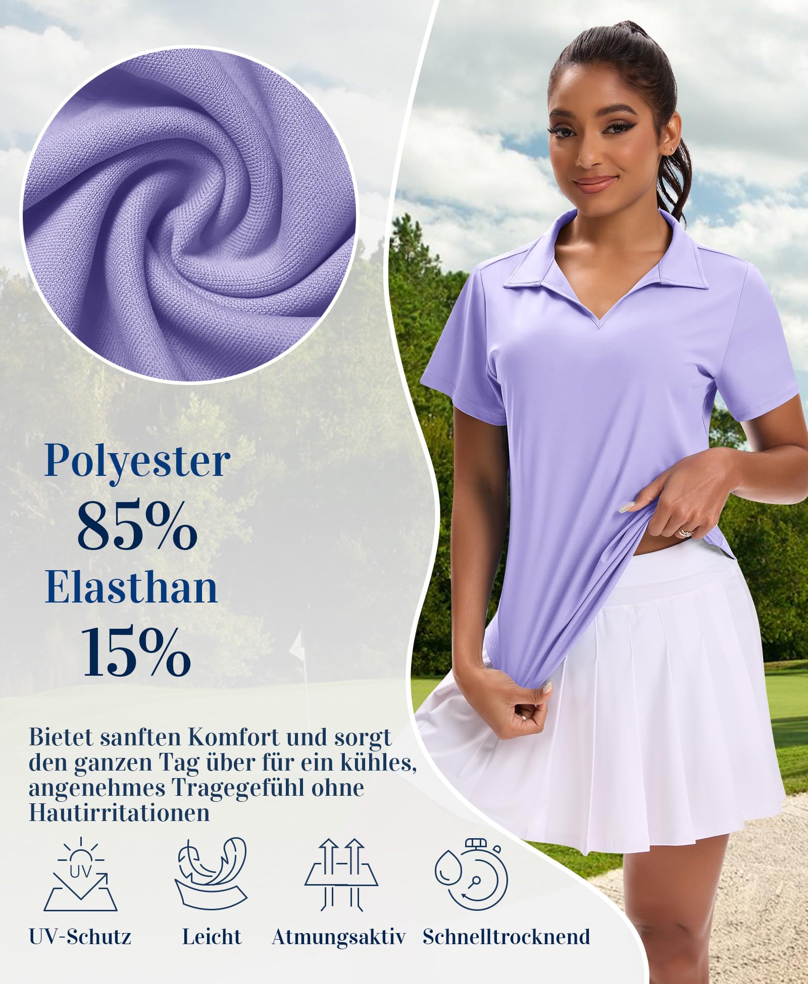 JoyGirl - Polo de manga corta para mujer, UPF 50+, cuello en V, ligero y transpirable, para verano, para golf y tenis