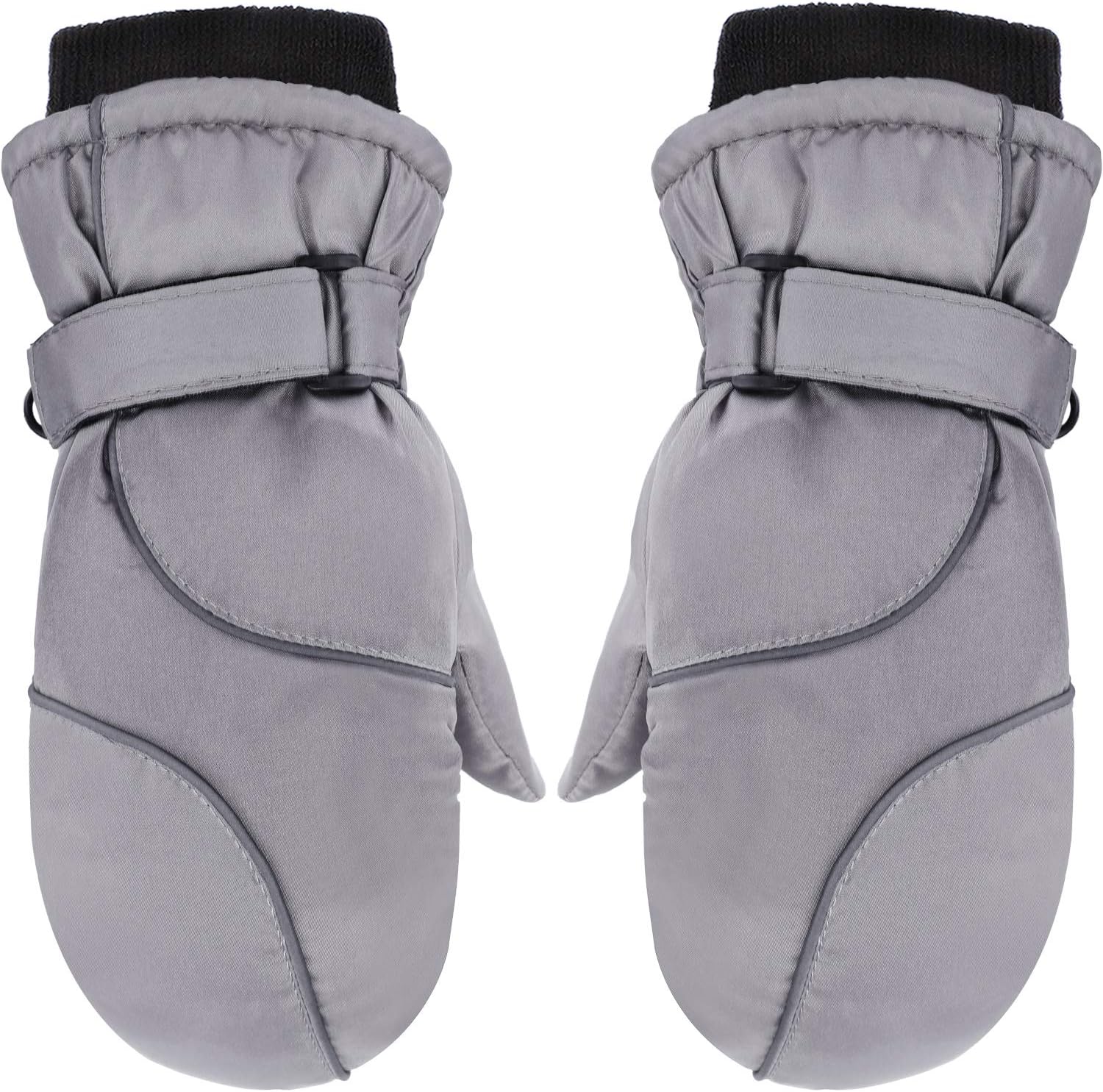 Boao Snow Mittens Winter Ski Mittens Waterproof Warm Cotton-lined Gloves for Kids (Grey)
