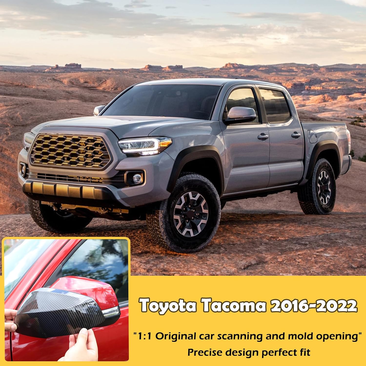 CHEAYAR Door Rear View Mirror Cover Cap Compatible with Toyota Tacoma 2015-2022, Exterior Side Cover, ABS Molding Trim 2pcs (Carbon fiber pattern)