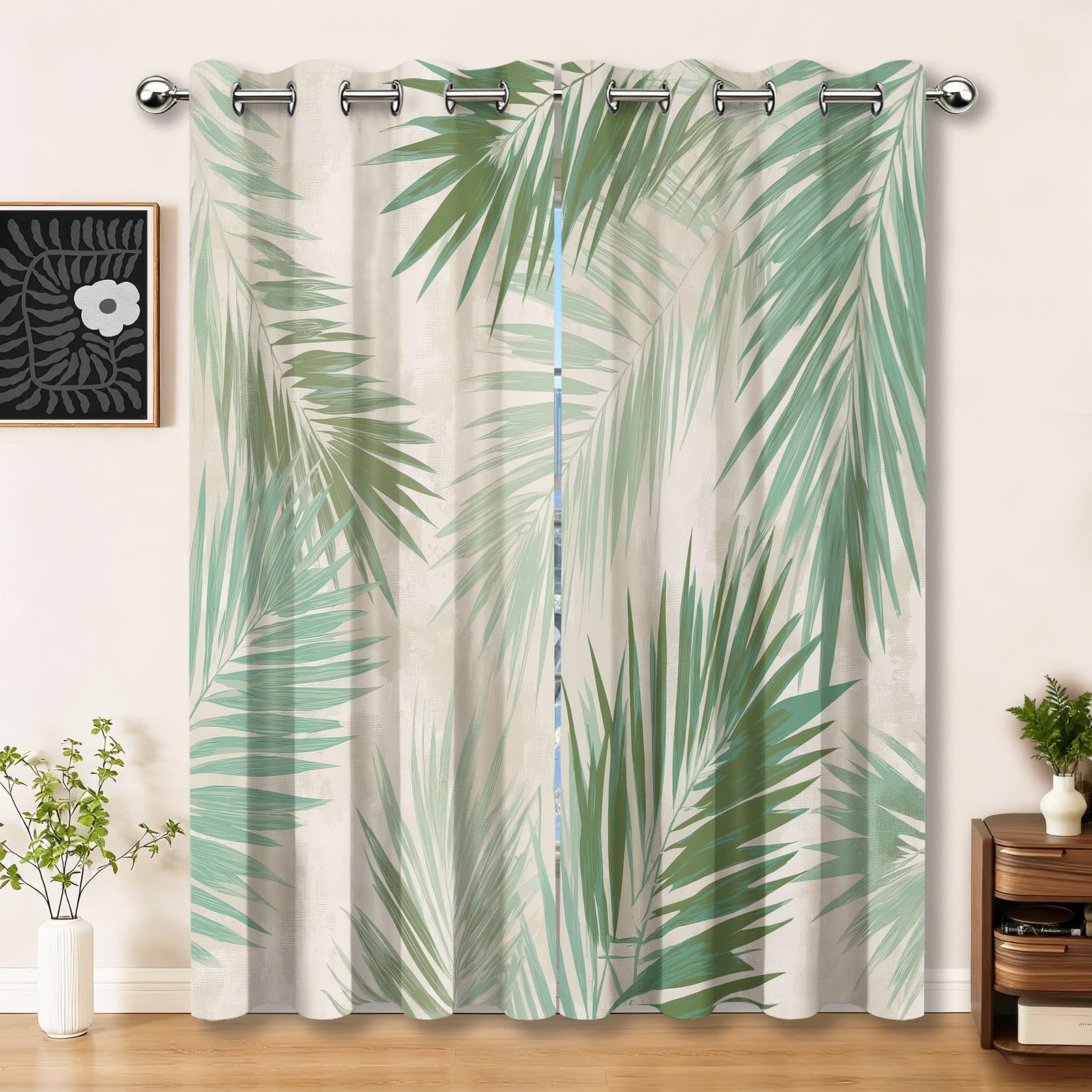 Rideaux occultants thermiques vert palmier 75x166 cm anti-froid pour chambre