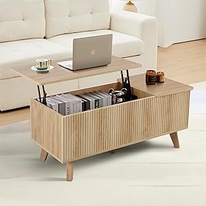 Amazon.com: wirrytor Wooden Fluted Lift Top Coffee Table with Hidden ...