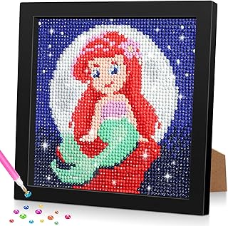 Bowetile 5D Diamond Painting Kits for Kids Adults Beginners with Frame, Mermaid Diamond Art for Kids, DIY Full Drill Gem Painting Art and Crafts for Kids Ages 6-8-10-12 Girls Boys for Home Decor