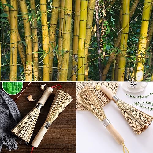 Miniatura 2 de Paquete de 2 cepillos tradicionales de bambú natural para wok, cepillo de limpieza de cocina, cepillo de bambú para limpiar platos, ollas de hierro