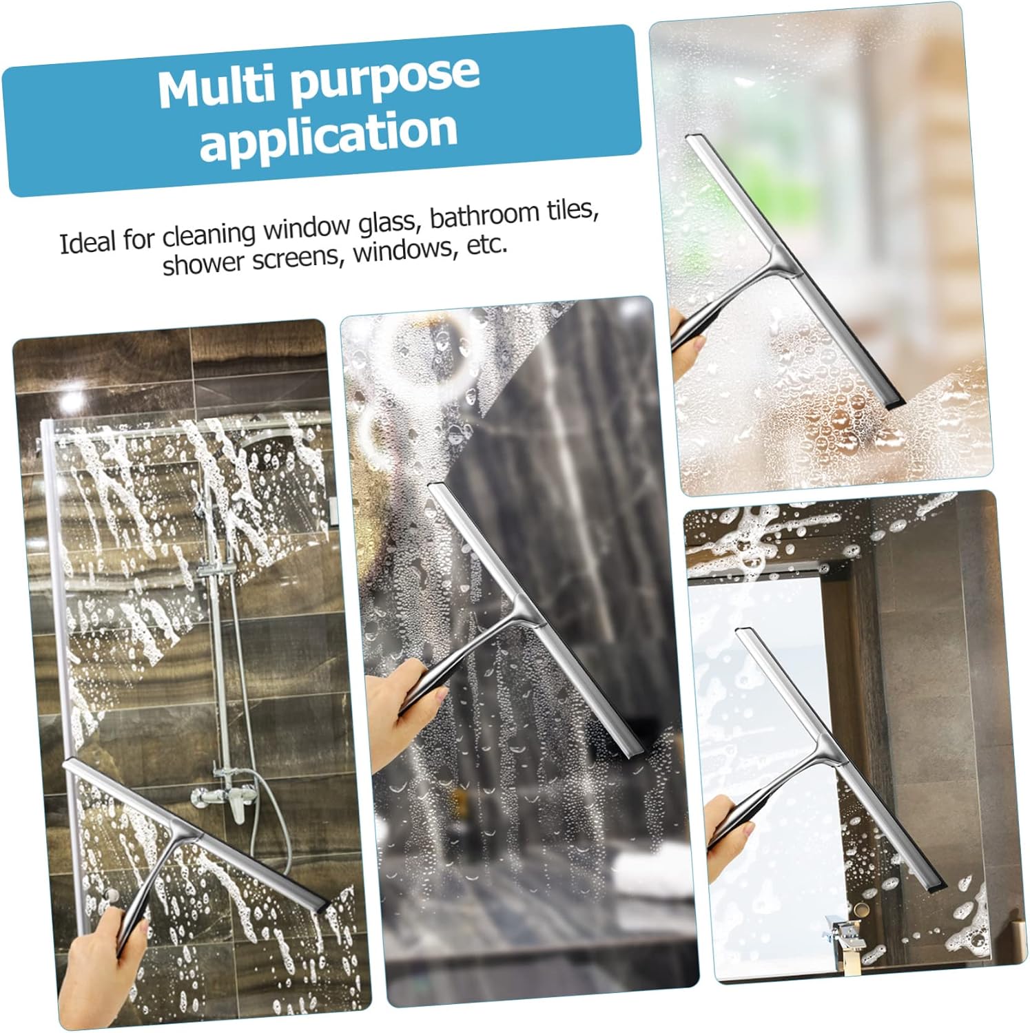 1set Shower Scraper with Adhesive Hook and Replacement Strip for Streak Cleaning of Tiles and Mirrors Bathroom and Car