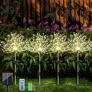 Solarlampen für Außen Garten, Pack of 4 120 LED 1200 mAh Timing and Brightness Adjustment Lights IP65 gartendeko für draußen wetterfest(4 Fireworks Lanterns) (warme Farbe)