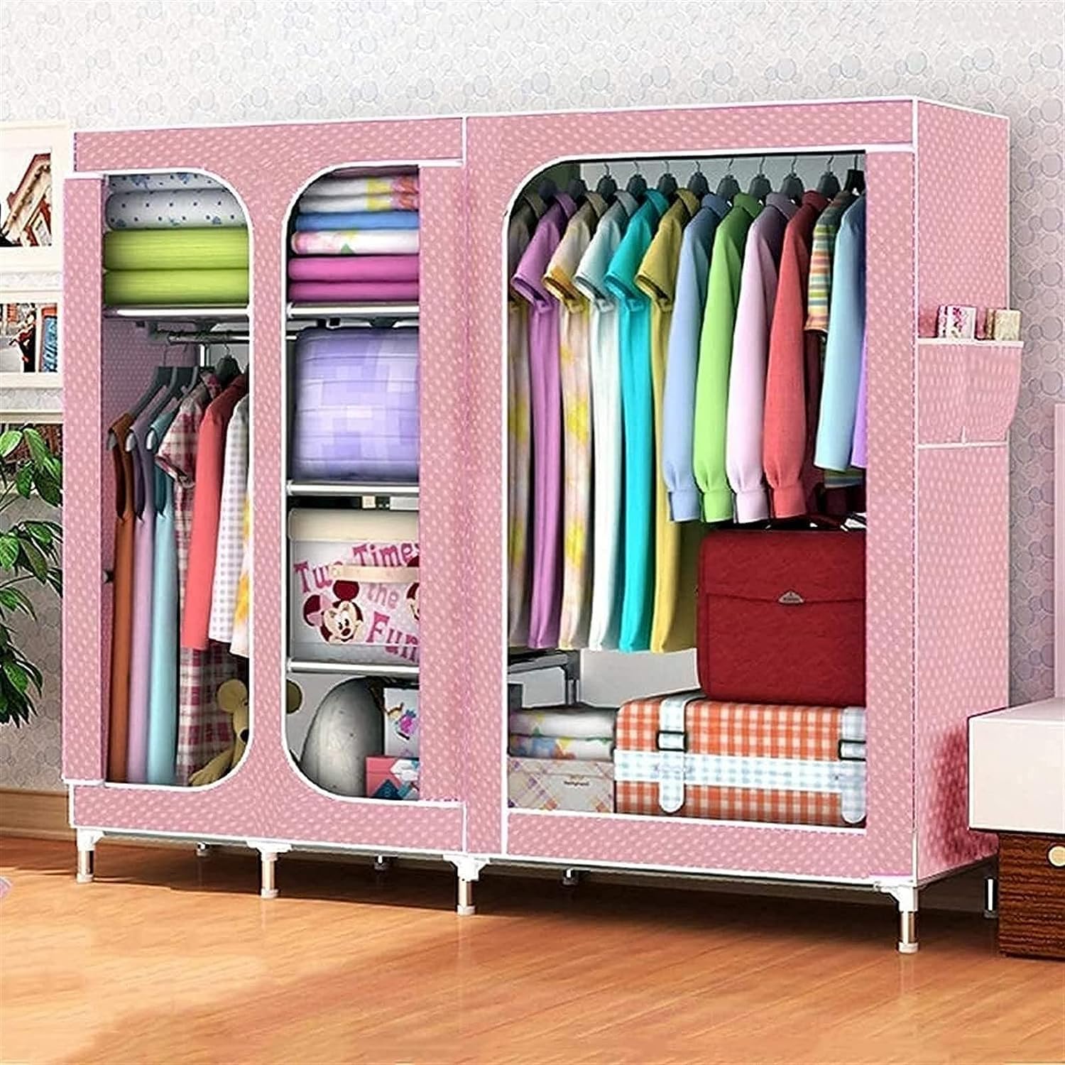 Portable Wardrobe Cloth Wardrobe Wardrobe Bedroom Home Simple Ox Cloth Fabric Steel Frame Steel Pipe Bold Reinforced Single Fully Enclosed Zipped,a Portable Cloth Hanger