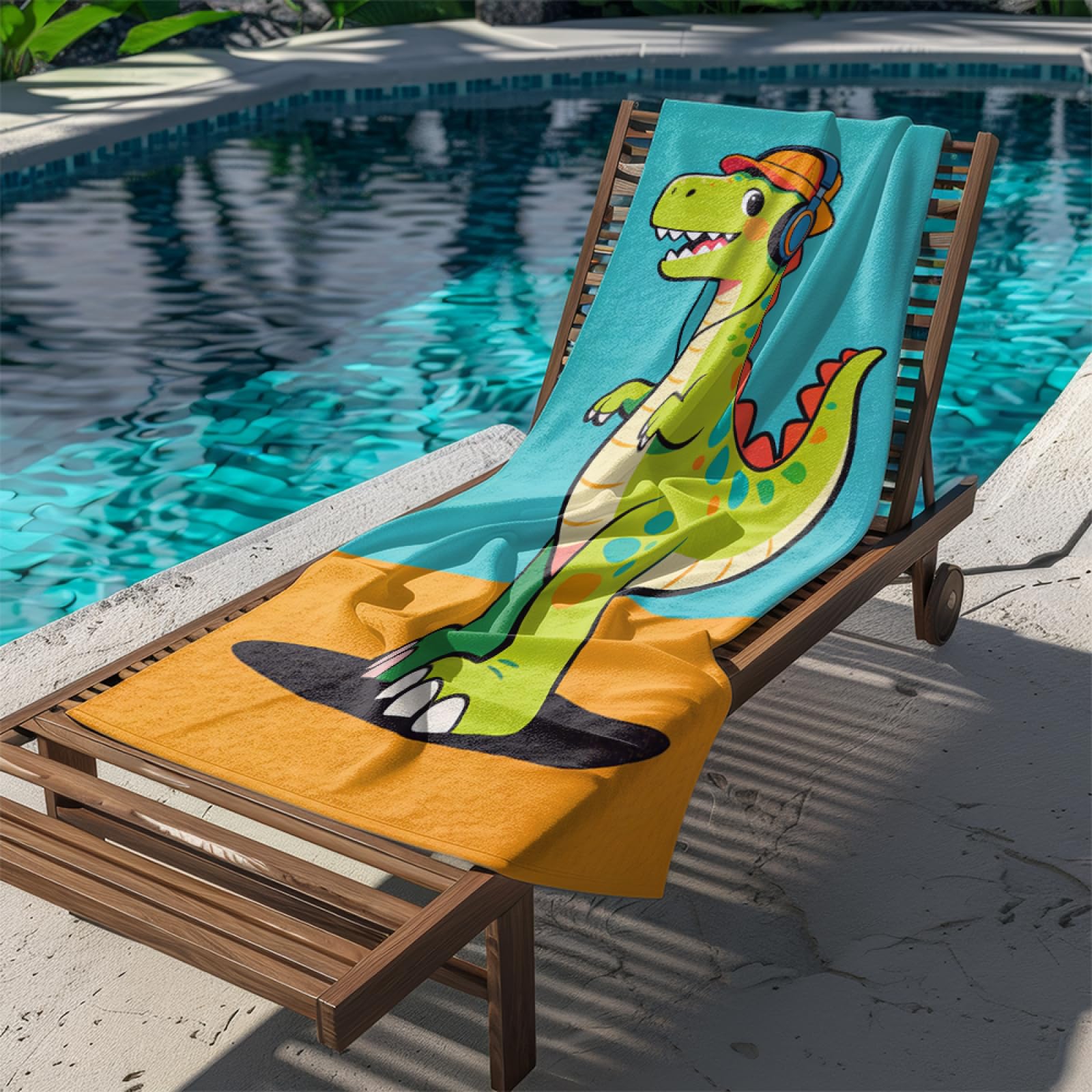 Fouta PlageVert Dinosaure Bleu Modèle Surdimensionné avec Diverses Tailles, Respirante et Portable, Parfaite pour Voyages Sorties Piscine et Usage Extérieur Quotidien 90x160 cm
