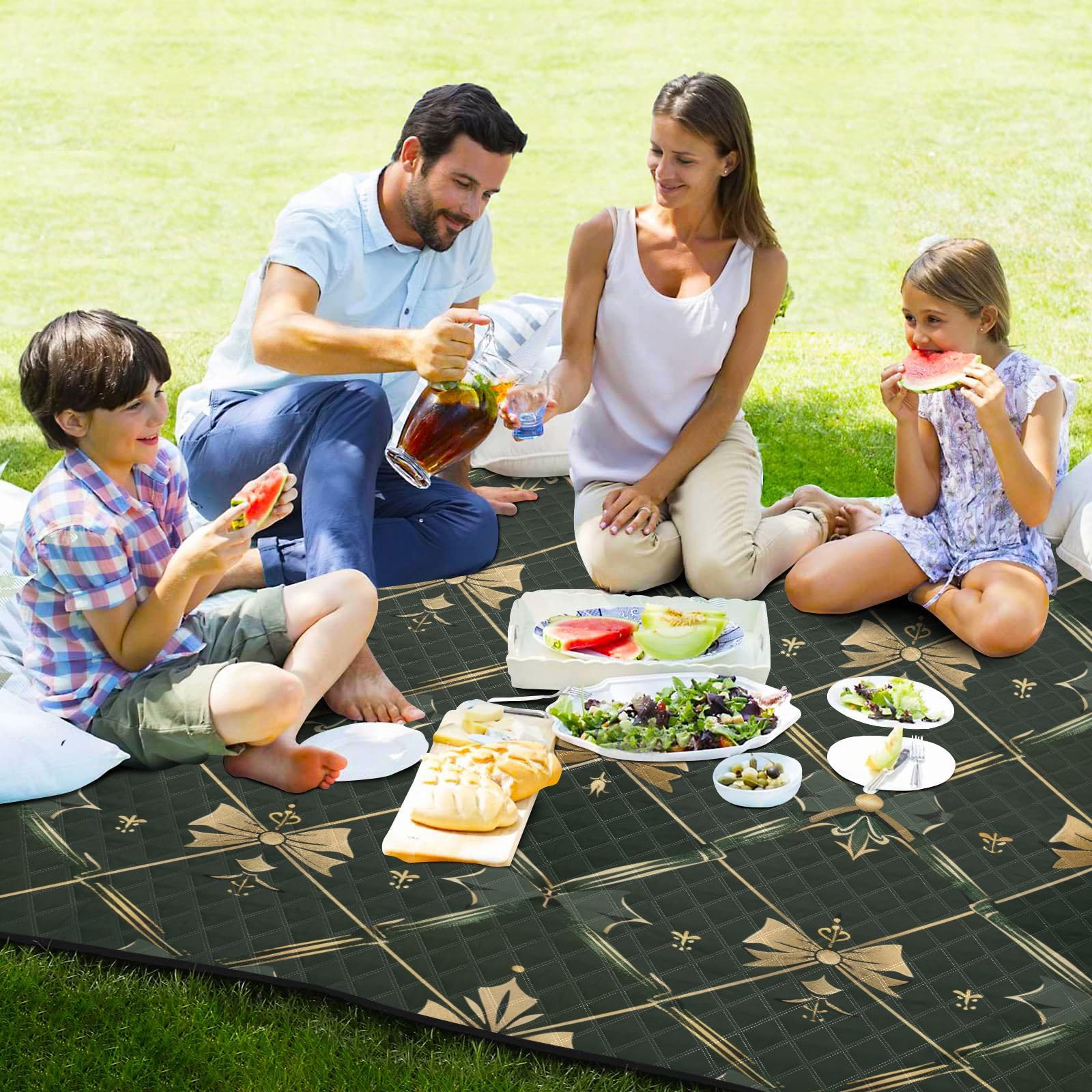 Manta de picnic impermeable con lazo verde para exteriores, portátil, césped, camping, para familia, parejas, regalo para picnic