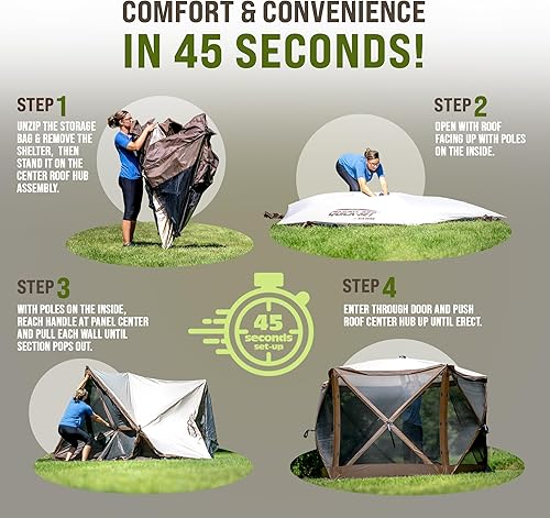 Miniatura 4 de CLAM Quick-Set Escape Sport - Tienda de campaña portátil de 11.5 x 11.5 pies con pantalla para portón trasero, 6 caras, refugio con estacas y bolsa