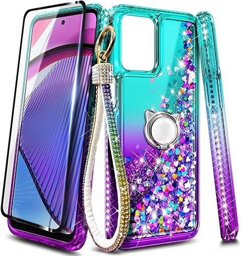 Miniatura 7 de NZND Funda diseñada para Motorola Moto G-5G-2023 con protector de pantalla de vidrio templado, soporte de anillo y correa para la muñeca, cascada