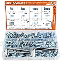 Vista 11 de 1/4-20 Insertos roscados, insertos de madera, insertos roscados de acero para tornillos de muebles de madera, 145 piezas de 1/4"-0.787 x 0.394