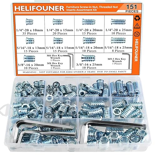 Miniatura 19 de 30 piezas de insertos roscados de 5/16"-0.709 x 0.787 in con llave hexagonal, insertos de madera, acero al carbono chapado en zinc azul