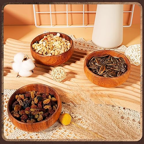 Miniatura 4 de Skylety 10 cuencos de madera de acacia pequeños cuencos redondos de madera tallada a mano para ensalada de calabash para servir palomitas de maíz,