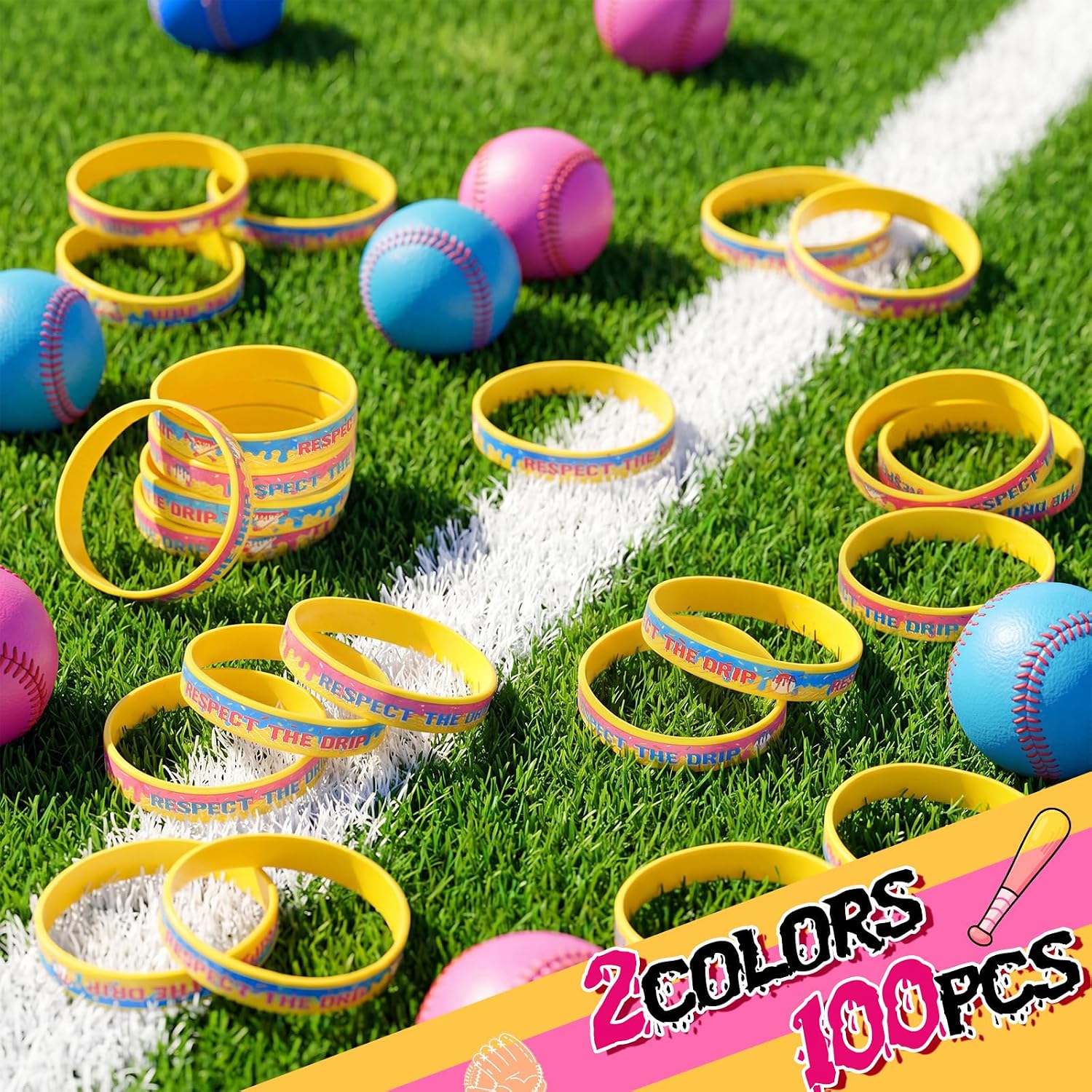 Vinsot Ice Cream Drip Baseball Silicone Bracelets Rubber Sport Wristbands Bulk Rubber Bands Softball Stuff for Baseball Games Team Events Summer Party Favors Birthday Supplies