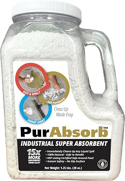 Industrial Super Absorbent 1.25lb Shaker Jar of Cellulose Oil Absorbent. 100% Organic. 15xs More Absorbent Than Clay Oil Absorbent.