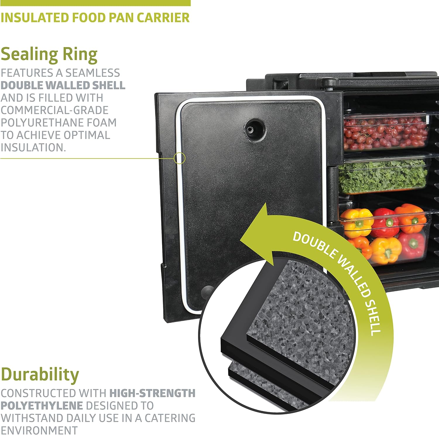 Pearington 92 Quart End-Loading Insulated Food Pan Carrier for 5 Full-Size Pans