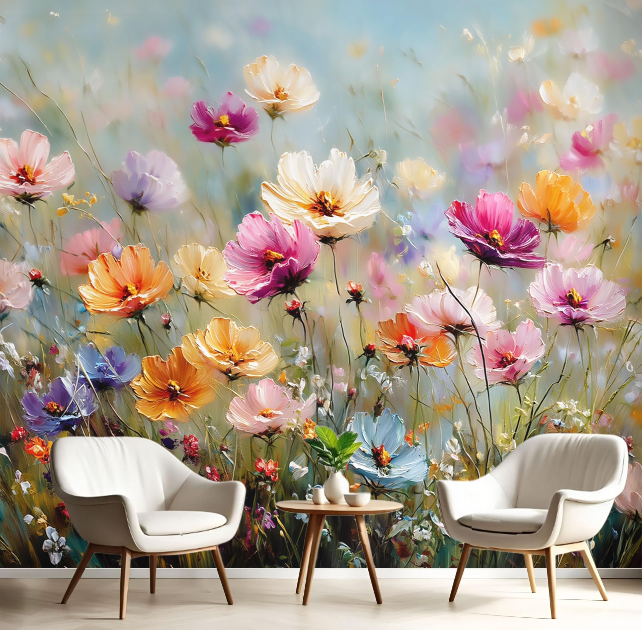Poster geant mural 3d fleurs de prairie pour relooker facilement un grand salon