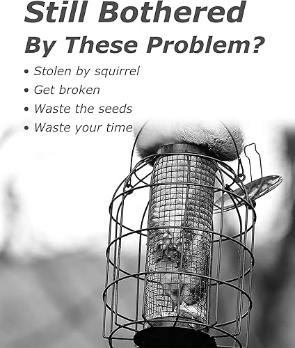 Miniatura 9 de iBorn Comedero para pájaros a prueba de ardillas con ardilla, comedero colgante de semillas de aves silvestres para mezclas de semillas mixtas,