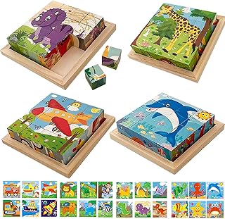Aykzaqe 24 Jigsaw Puzzle Designs Cube Wooden Puzzles with Storage Tray,Toddler Kids Puzzles Ages 3 4 5 6,Educational Learning Montessori Toys for 3 4 5 Year Old