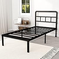 Vista 1 de Metal Platform Twin Bed Frames with Headboard, 14 Inch No Box Spring Needed Heavy Duty Steel Slat Mattress Foundation/Easy Assembly/Noise Free/Black