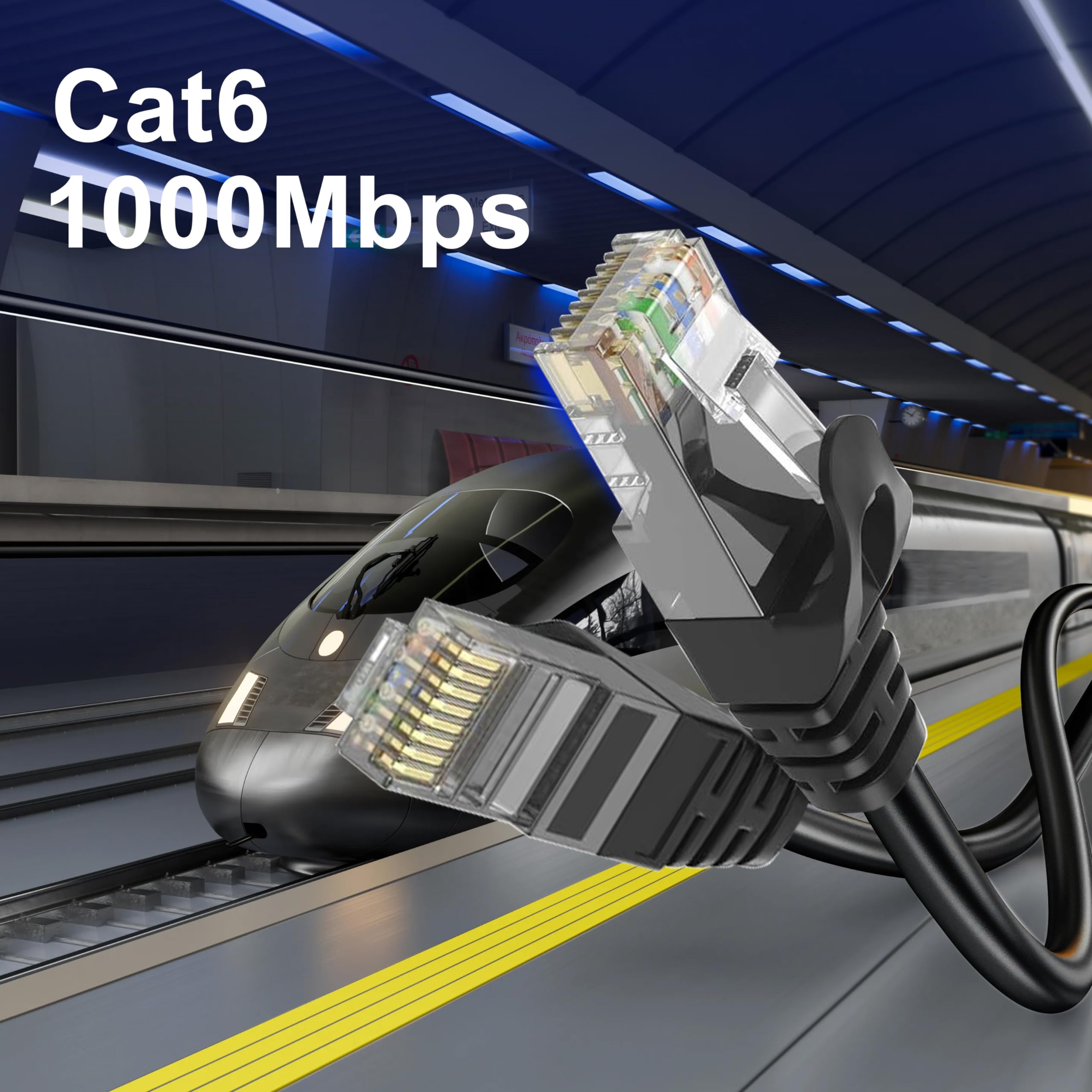 Câble Ethernet Cat6 (90 m) – Câble réseau Cat6 – Câble de raccordement RJ45 compatible Cat6, Cat5E, Cat5 – Comprend 25 attaches et 25 clips de câble