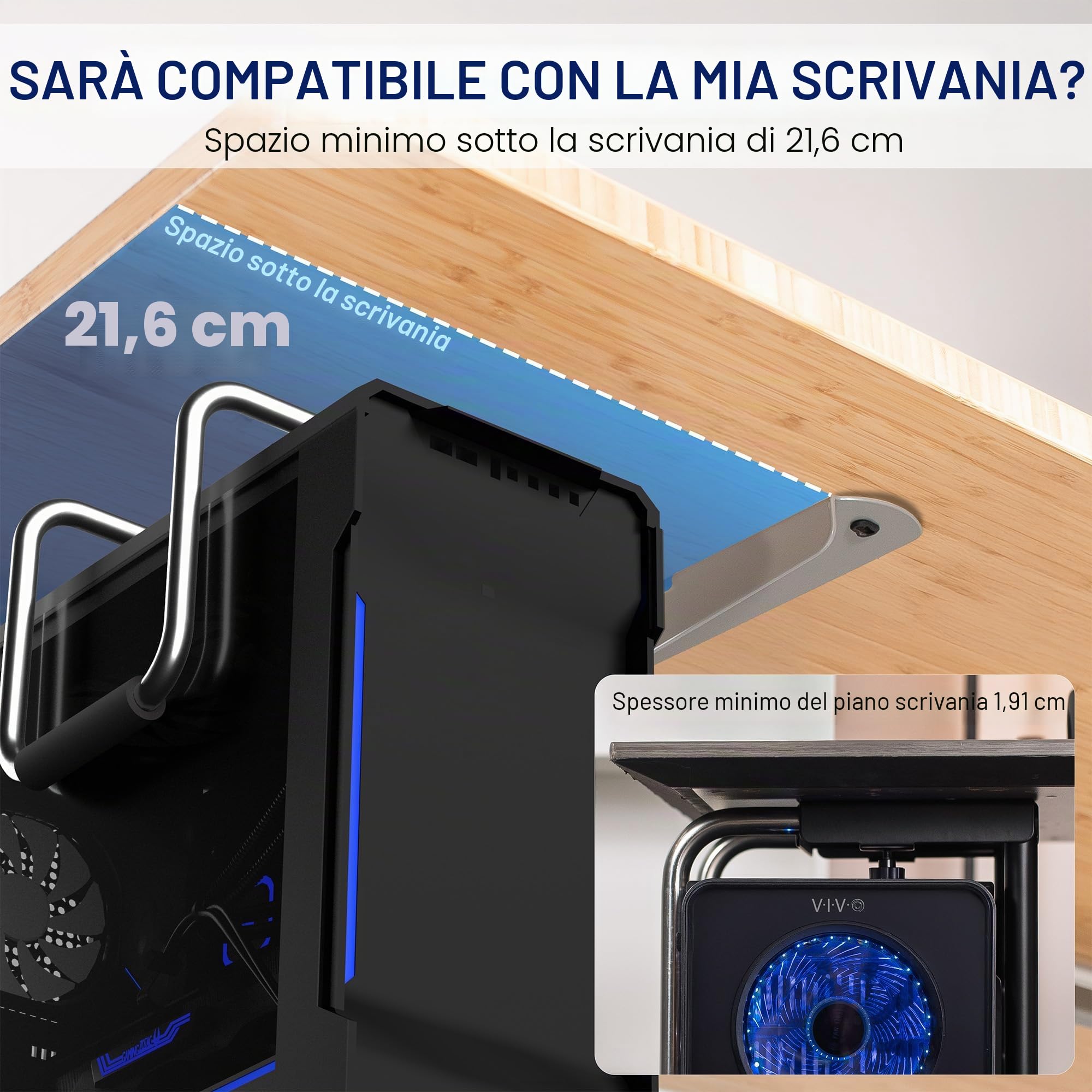 VIVO Supporto regolabile per PC da posizionare sotto la scrivania, supporto CPU per computer, supporta fino a 29,9 kg, MOUNT-PC04A
