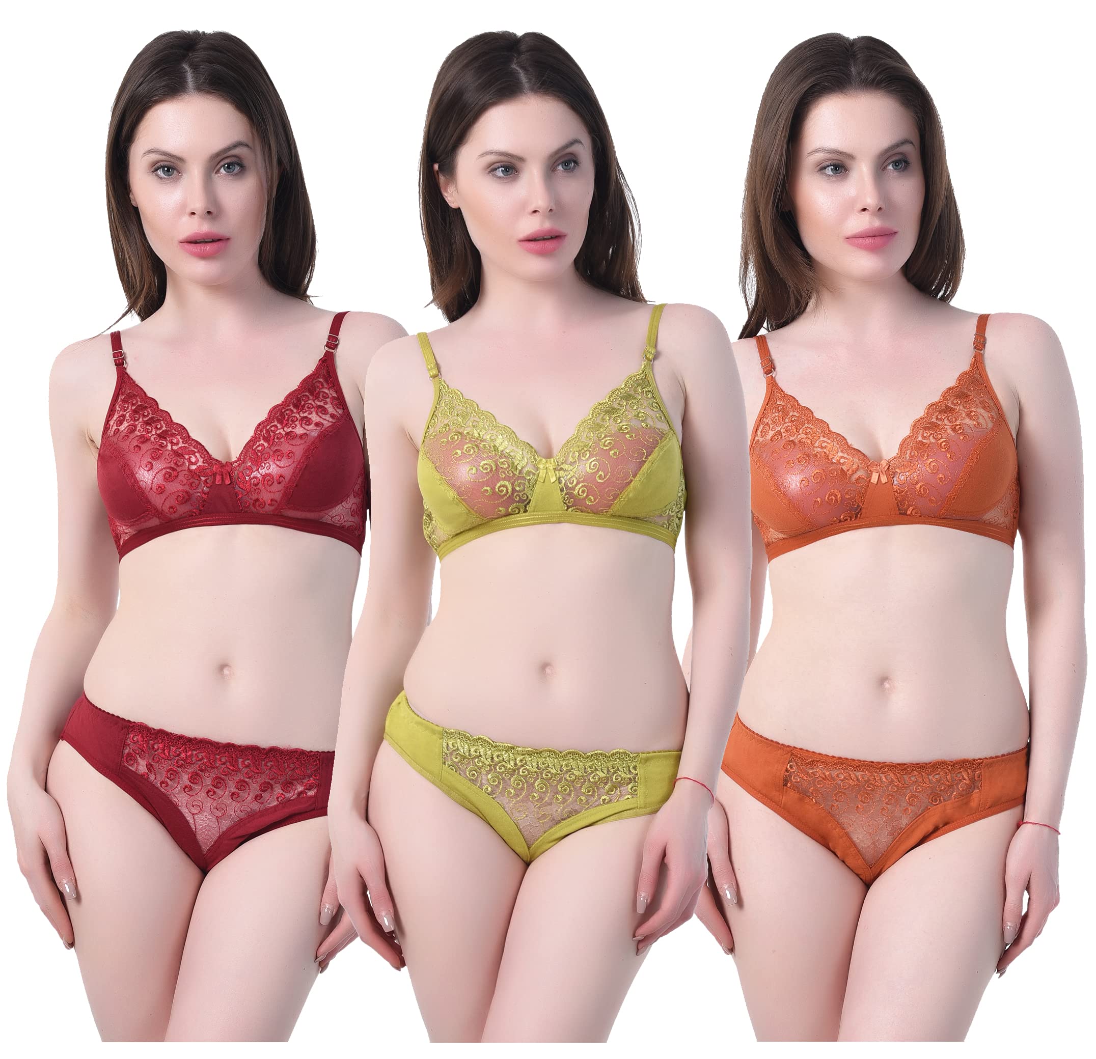 Women's and Girls Non Padded Bra and Panty Set (Pack of 3 Size 30 to 40)-image-40
