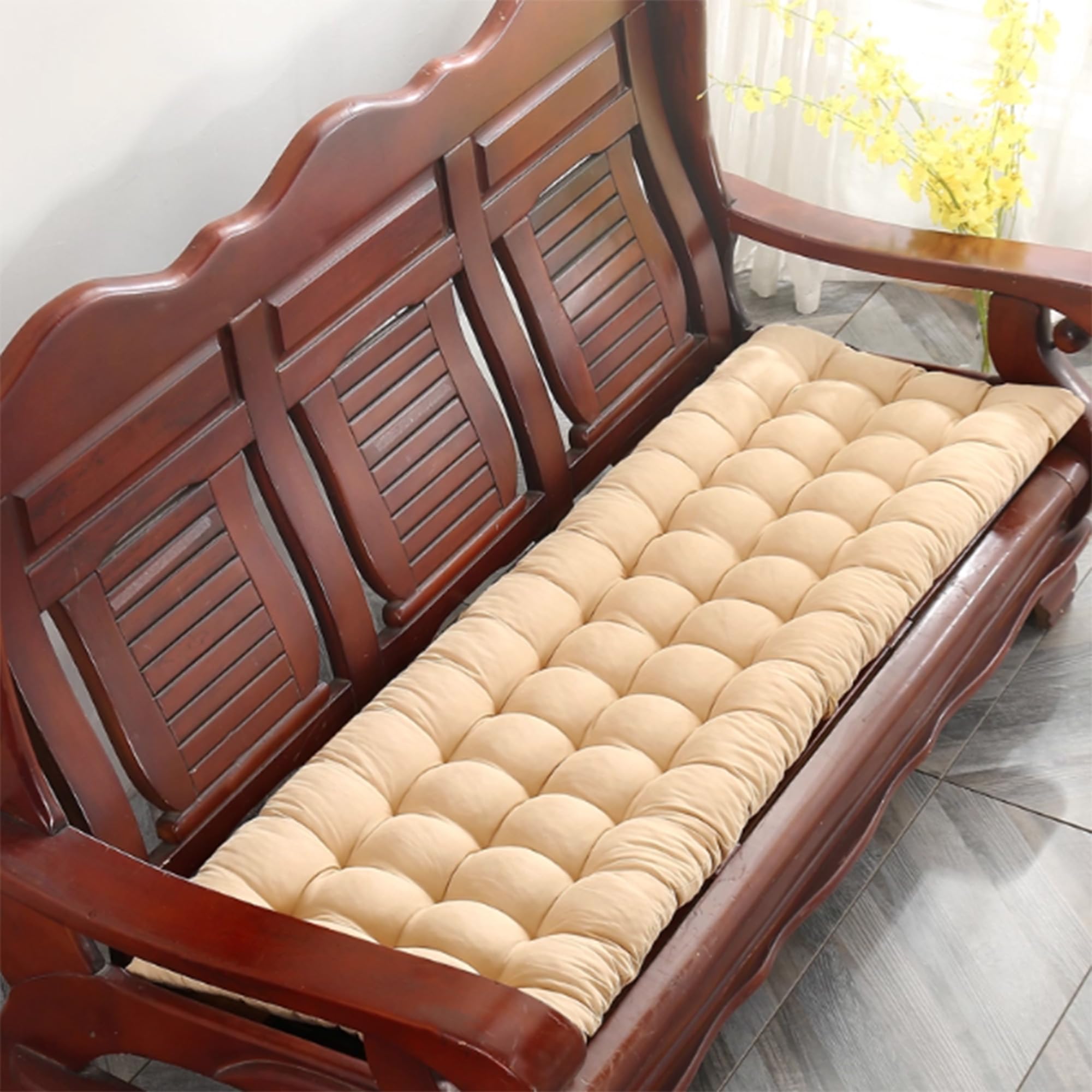 Coussin de banc lavable beige de 170 cm pour canapé long et banquette d'intérieur