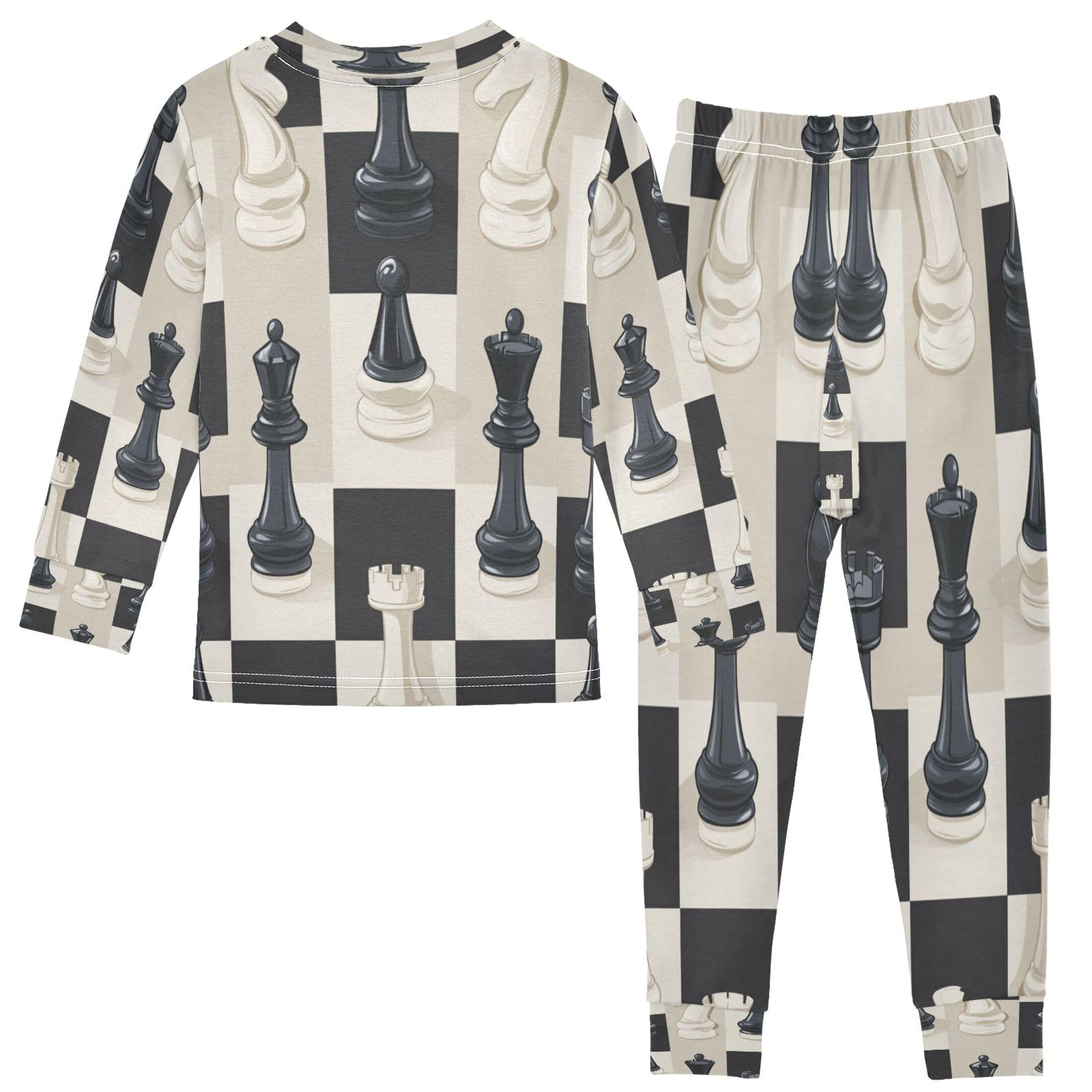 Vozoza Chess Watercolor Pajama Sets Long Sleeve Top with Pants Cotton Soft Sleepwear 2 Piece Pjs Set Size 5T Multicolor