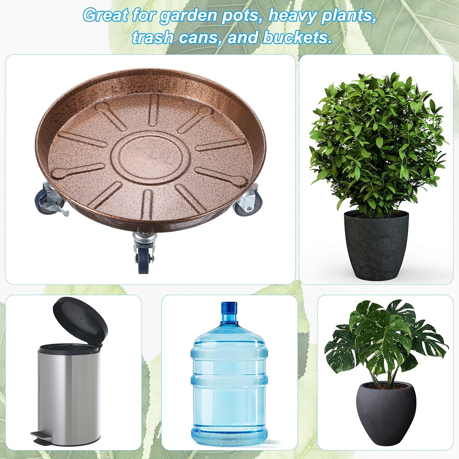 PATIKIL Planter Caddy with Wheels, 3 Pack 14.5 Inch Heavy Plant Stand with Universal Wheels Rolling Plant Mover Round Pot Trolley for Indoor Outdoor, Copper