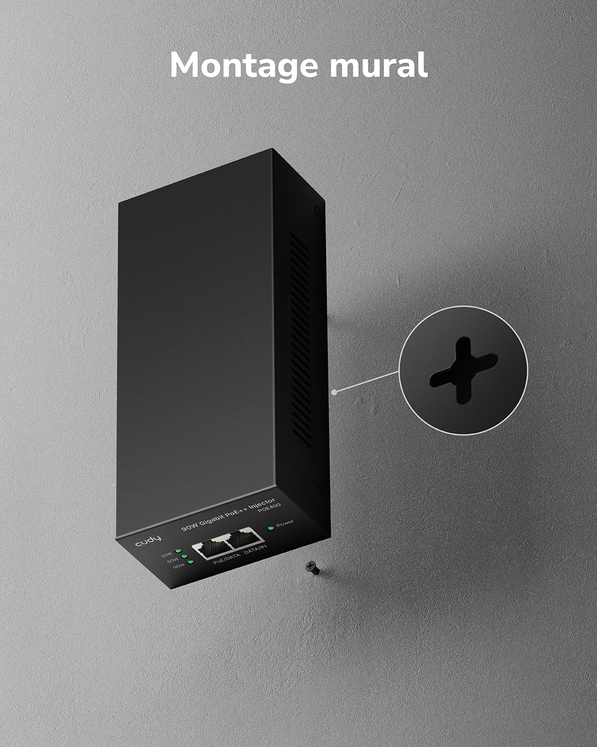 Cudy POE400 Adaptateur injecteur PoE++ Ultra Gigabit 90 W, Compatible avec IEEE 802.3bt/at/AF, Rj45 1000 Mbps, Plug & Play, métal