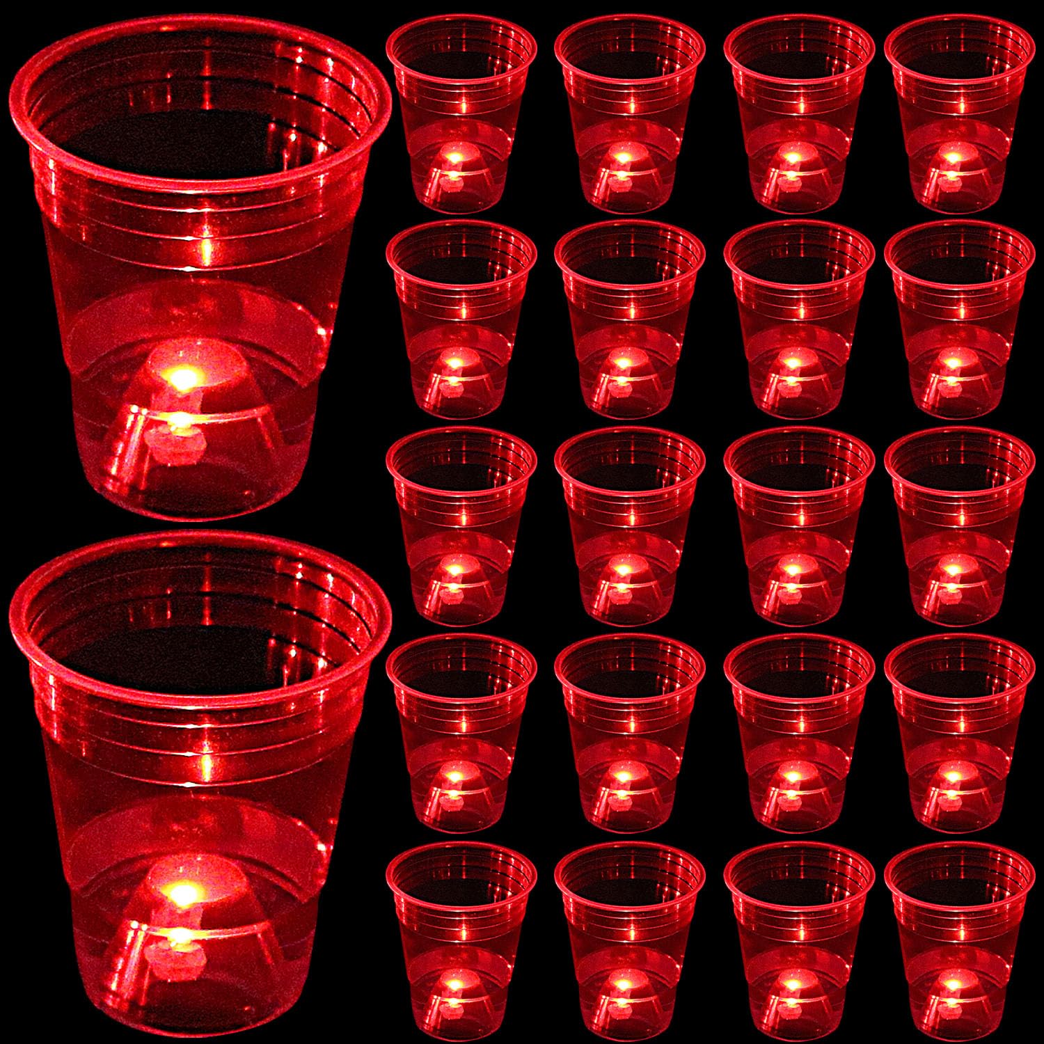 mishunyus Glow in The Dark Red Party Cups 40 Pack (16 oz) - LED Light Up Plastic Cups for Birthday Weddings BBQ Beach Holiday Decorations, Reusable