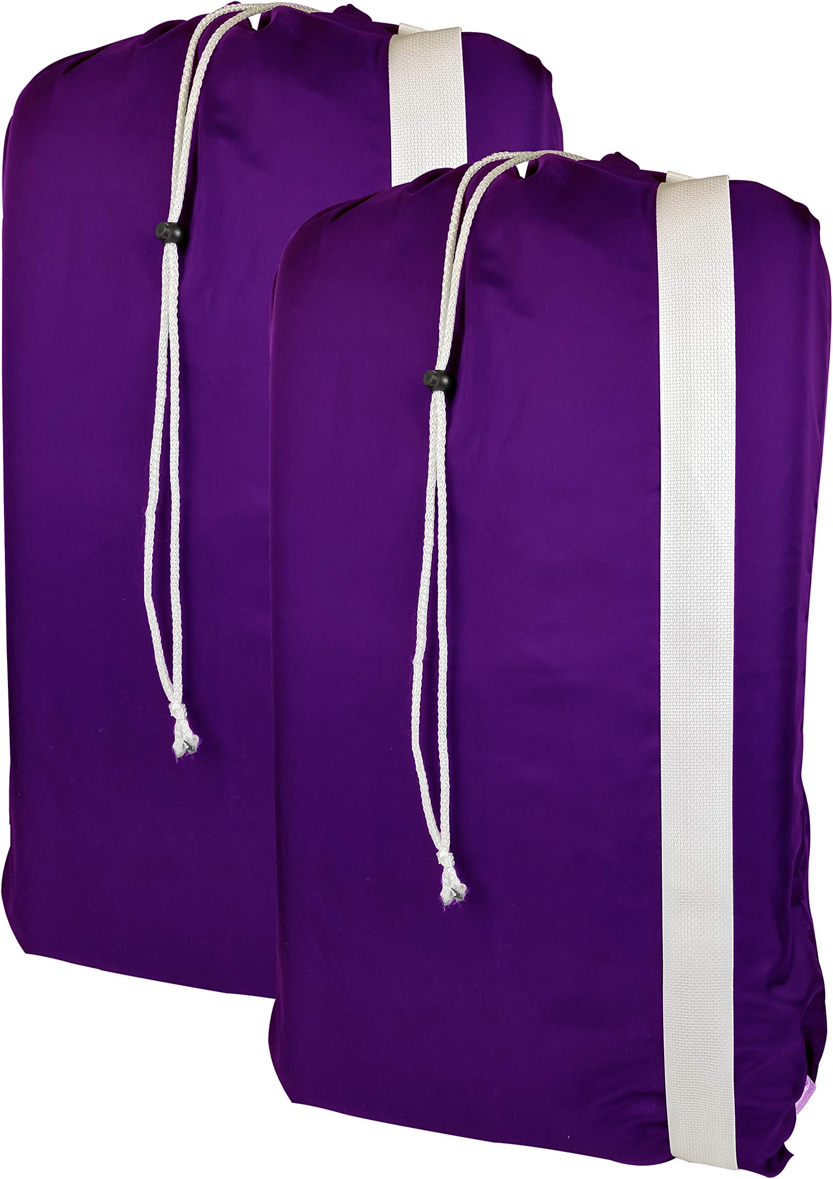 2 Pack - Nylon Travel Laundry Bags with Shoulder Strap, Machine Washable Dirty Clothes Organizer, size: 30" x 40" Easy fit a Laundry Hamper or Basket, Made in USA (color: Purple)