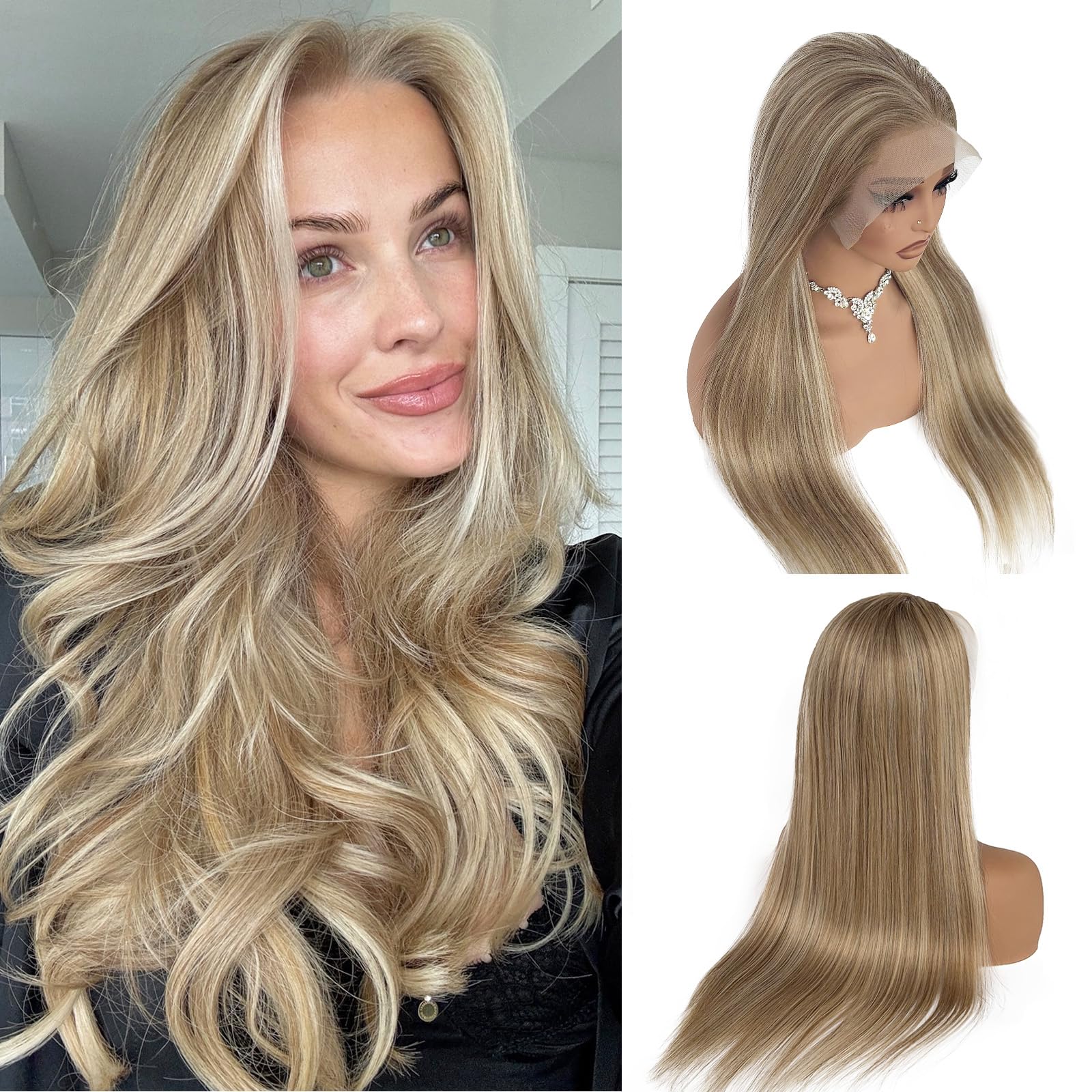 Ash Blonde Wig 13x6 HD Lace Front Wigs Human Hair Pre Plucked 26 Inch Glueless Balayage Wigs for White Women Straight Ombre Brown to Ash Platinum