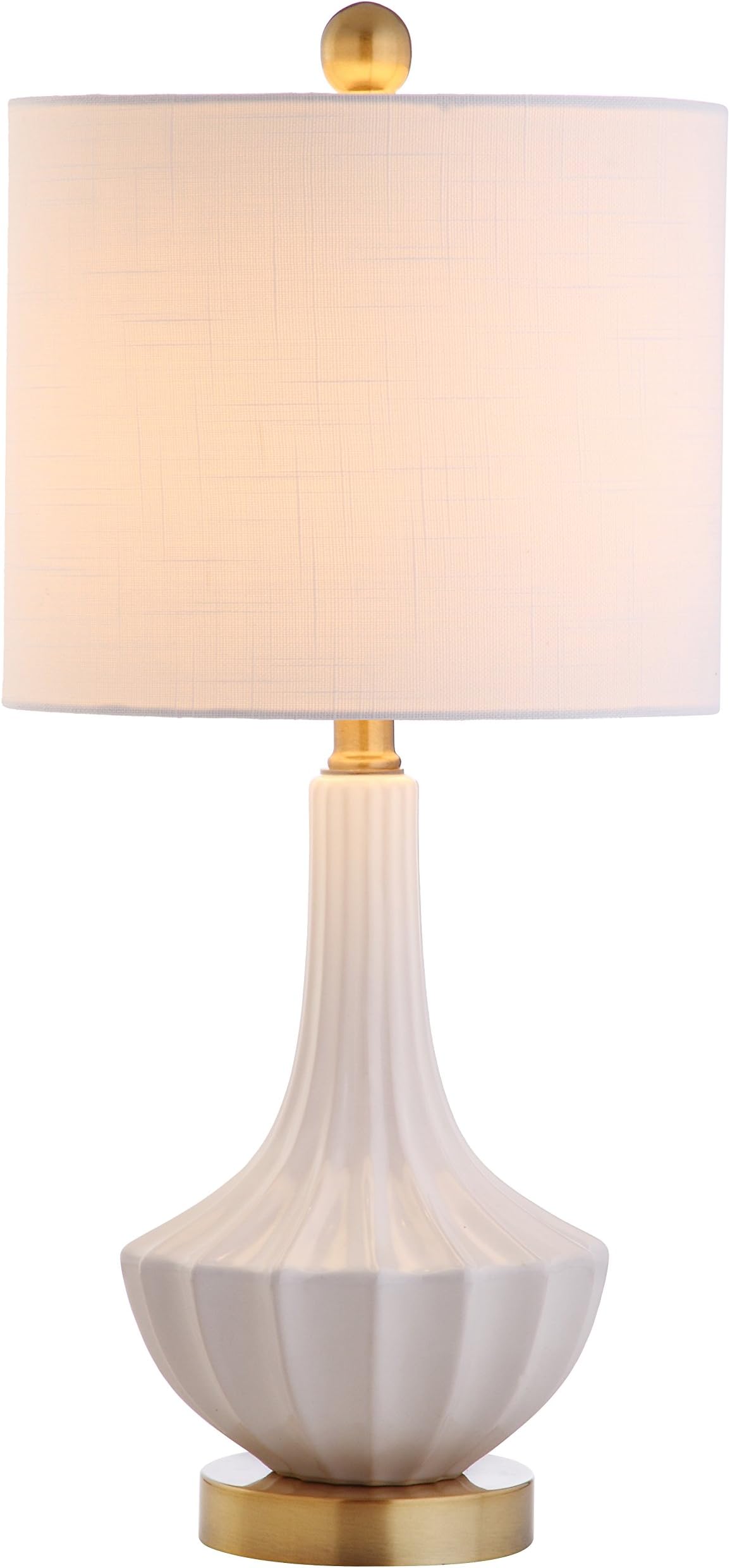 21.5" White Ceramic Mini Table Lamp with Brass Accents, Modern Contemporary Fluted Design with White Linen Shade for Bedroom Living Room, LED Bulb Included JYL1030A