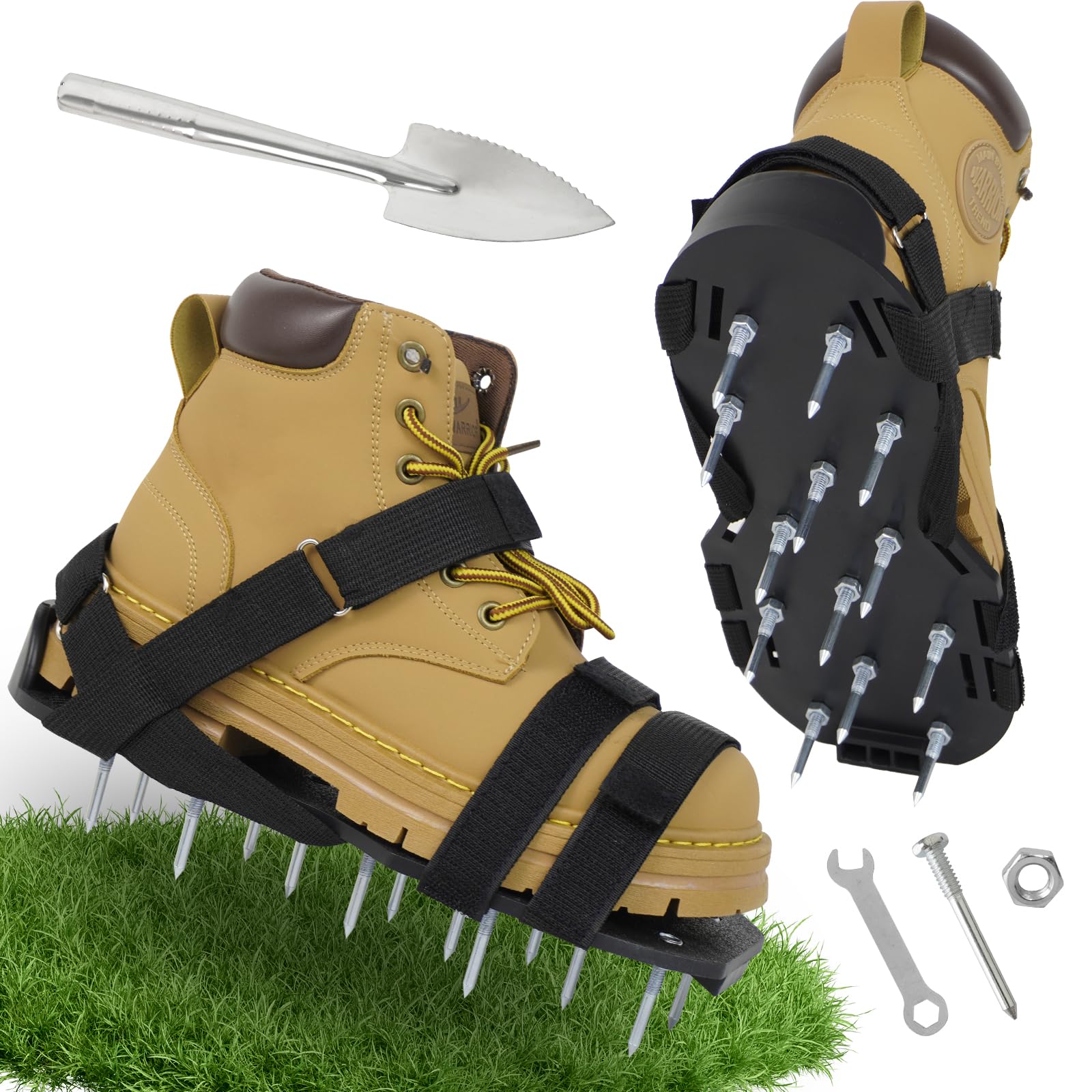 Lawn Aerator Shoes, Soil Grass Aeration Shoes with Stainless Steel Shovel Heavy Duty Spiked Sandals and Adjustable Straps for Yard Patio Lawn Garden(Black)
