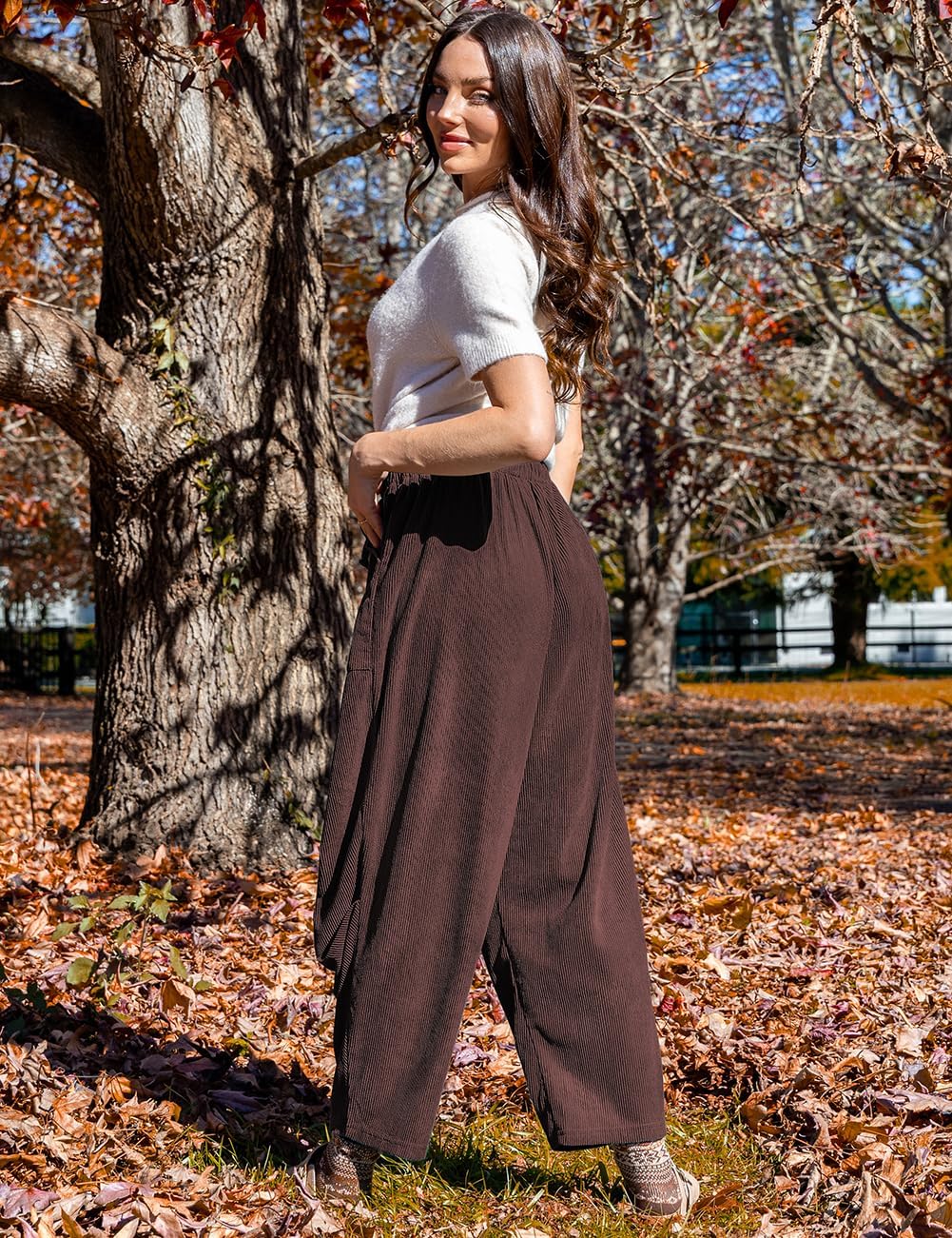 TARSE Women Corduroy Baggy Harem Pants Drawstring Loose Wide Leg Casual Lounge Pant 2025 Travel Vacation Clothes with Pockets - Image 5