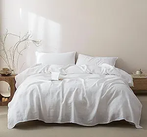 Talasily 100% French Pure Linen Sheets Set Twin Size,Oeko-TEX Certified Bedding, All-Season Breathable for Hot Sleepers,16 Inch Deep Pocket Machine Washable 3-Piece (White)