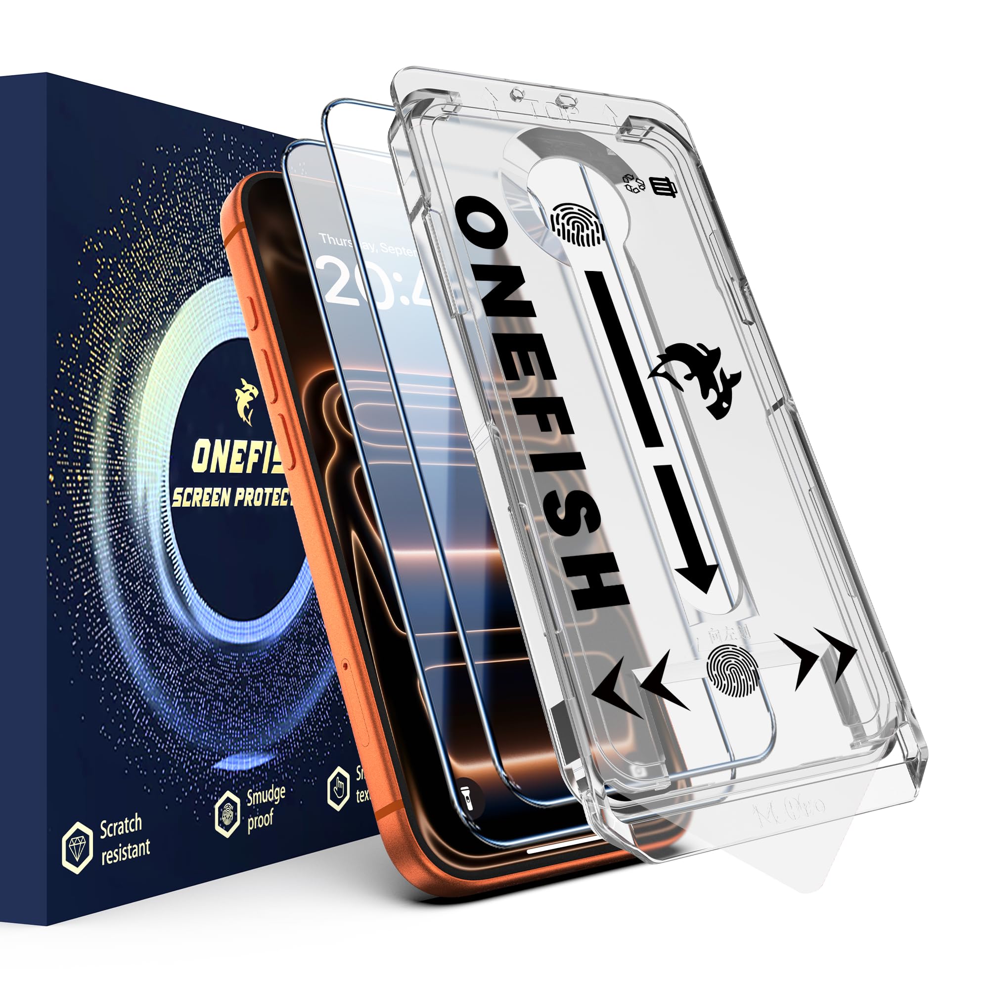 OneFish Screen Protector for iPhone 17 Pro Max, HD Clear, Full Edge Coverage 6.9" 17 Pro Max, Scratch Resistant, Bubble Free, Easy Installation, Auto Dust-Elimination, 2 Pack