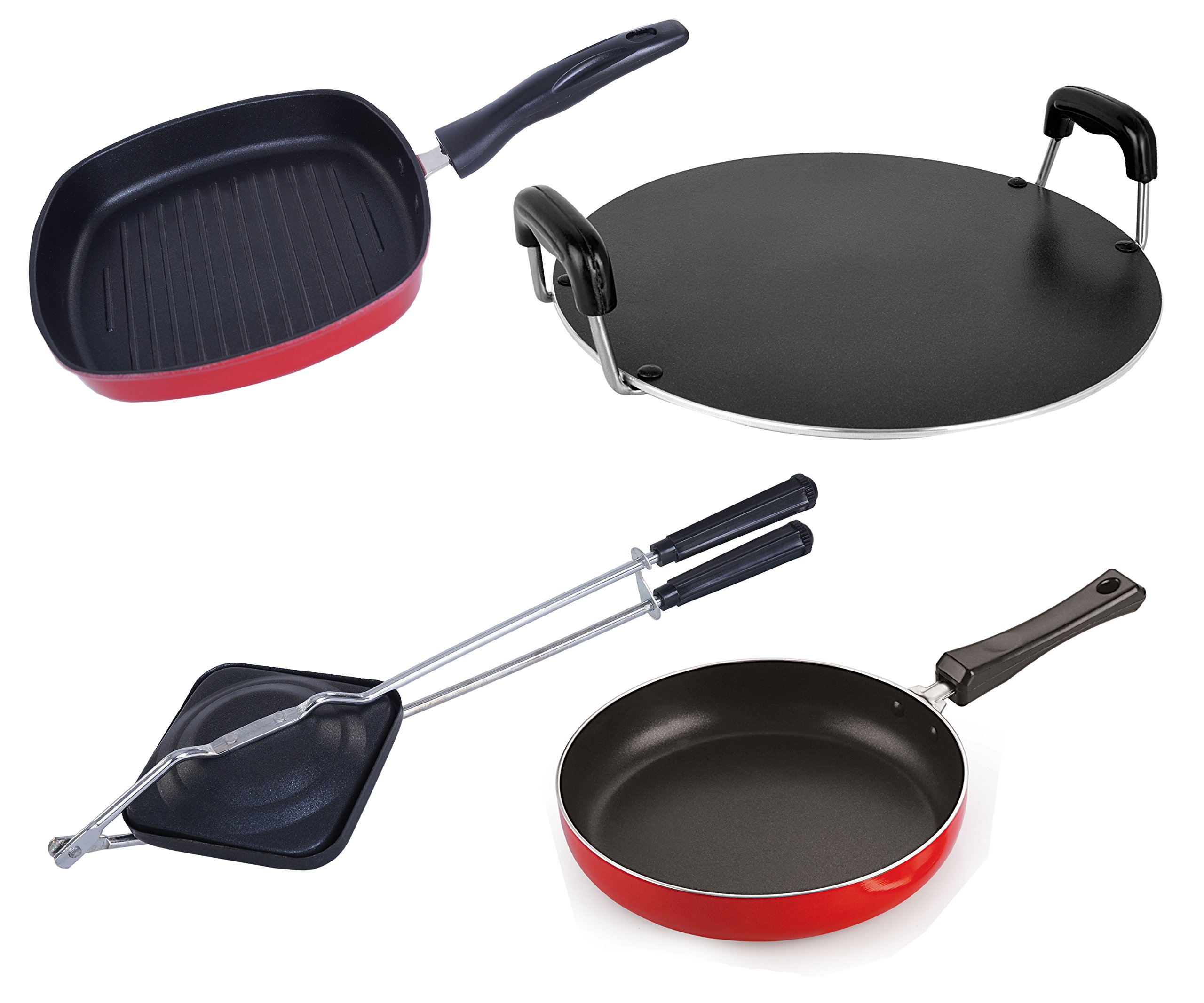 Nirlon 3 Layer Non-Stick Coated 4 Piece Aluminium Cookware Kitchen Item Combo Set, FP10_GP(24)_RT_HT