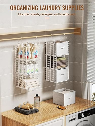 Miniatura 6 de Organizador colgante de armario con cajones, organizadores de armario de metal de 6 niveles y almacenamiento con 4 ganchos para colgar, 4 ganchos en