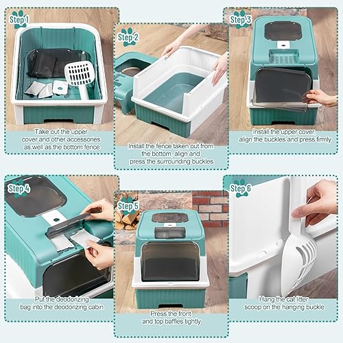 Miniatura 18 de Tioncy Kit de iniciación de 7 piezas para gatos pequeños, caja de arena para gatos con pala y alfombrilla de arena para patas, cuencos dobles Negro