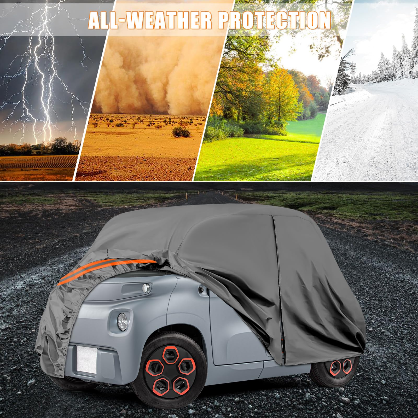 Vollgarage Autoabdeckung Ersatz für Citroen Ami/Opel Rocks-e/Electric/FIAT Topolino 2020-2024, Auto Abdeckplane Autogarage Autoplane, Atmungsaktive Wasserdicht Reflexionsstreifen, Grau