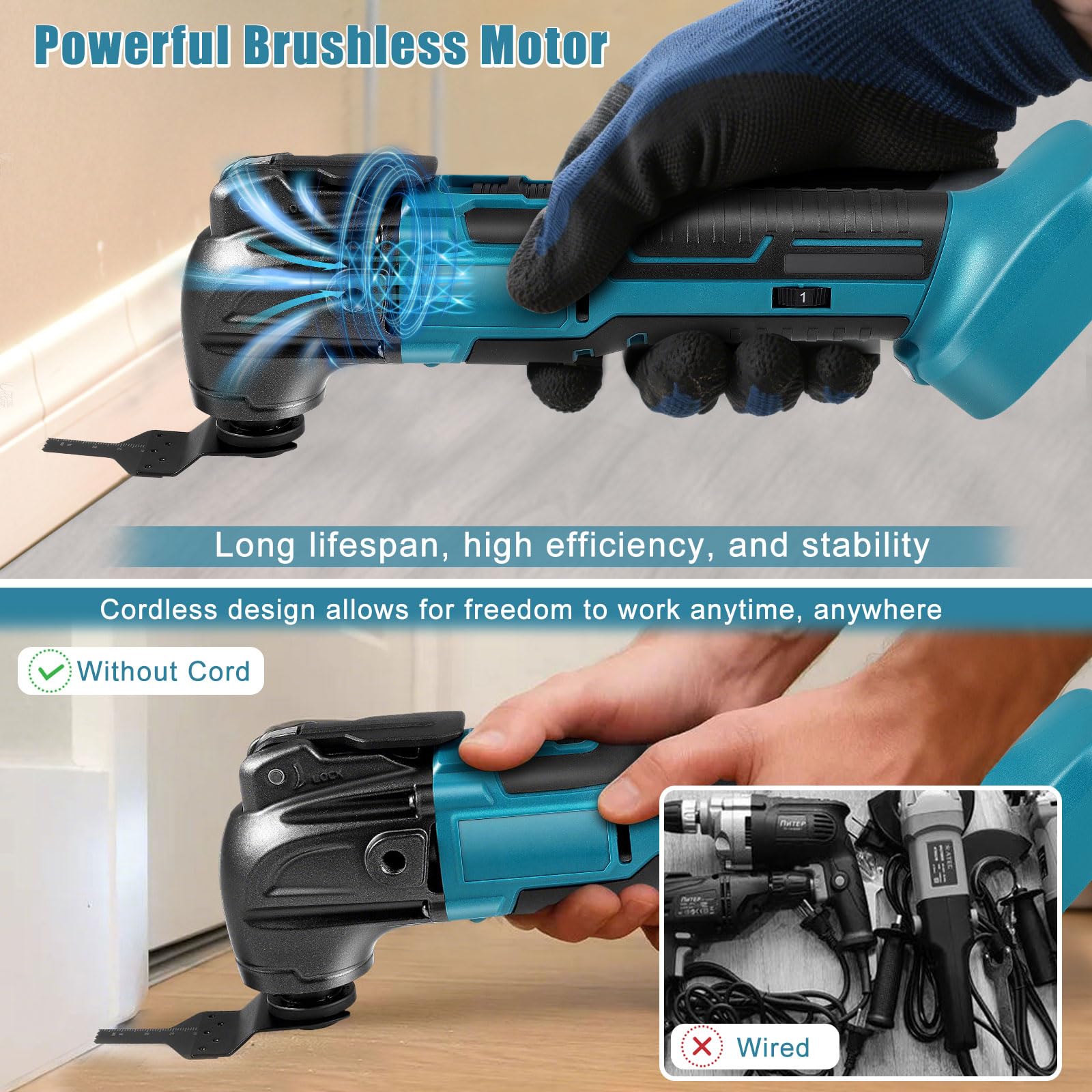 Herramienta oscilante multifuncional, compatible con batería Makita 18 V, 6 velocidades variables, sierra circular, 18 accesorios para tallado, raspado, rectificado